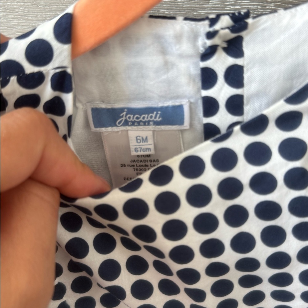 Jacadi Paris Navy and White Ruffled polka dot Sundress - Picture 6 of 10